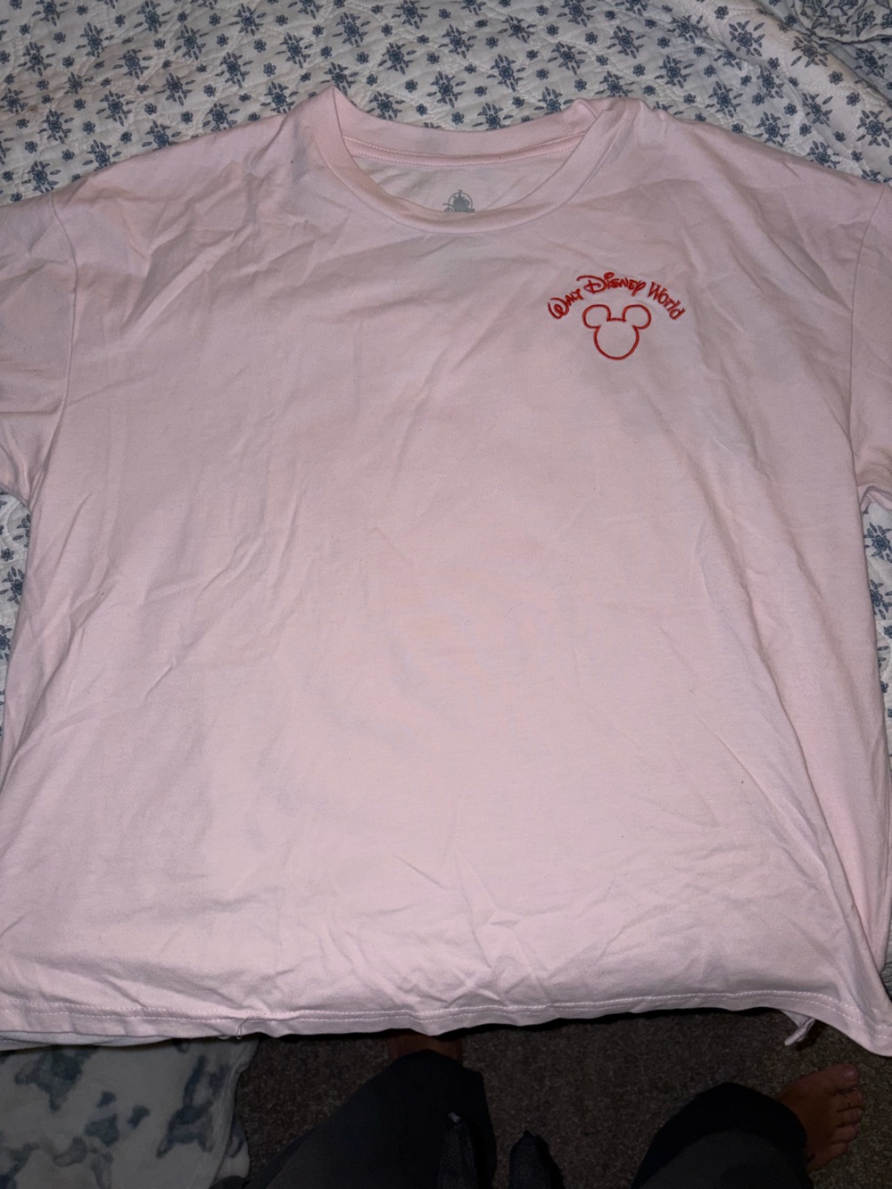 Disney Light Pink Short Sleeve Tee with Red Mickey Logo